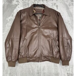 Vintage St Johns Bay Brown Leather Bomber Jacket Mens Large L Quilted 90s Y2K